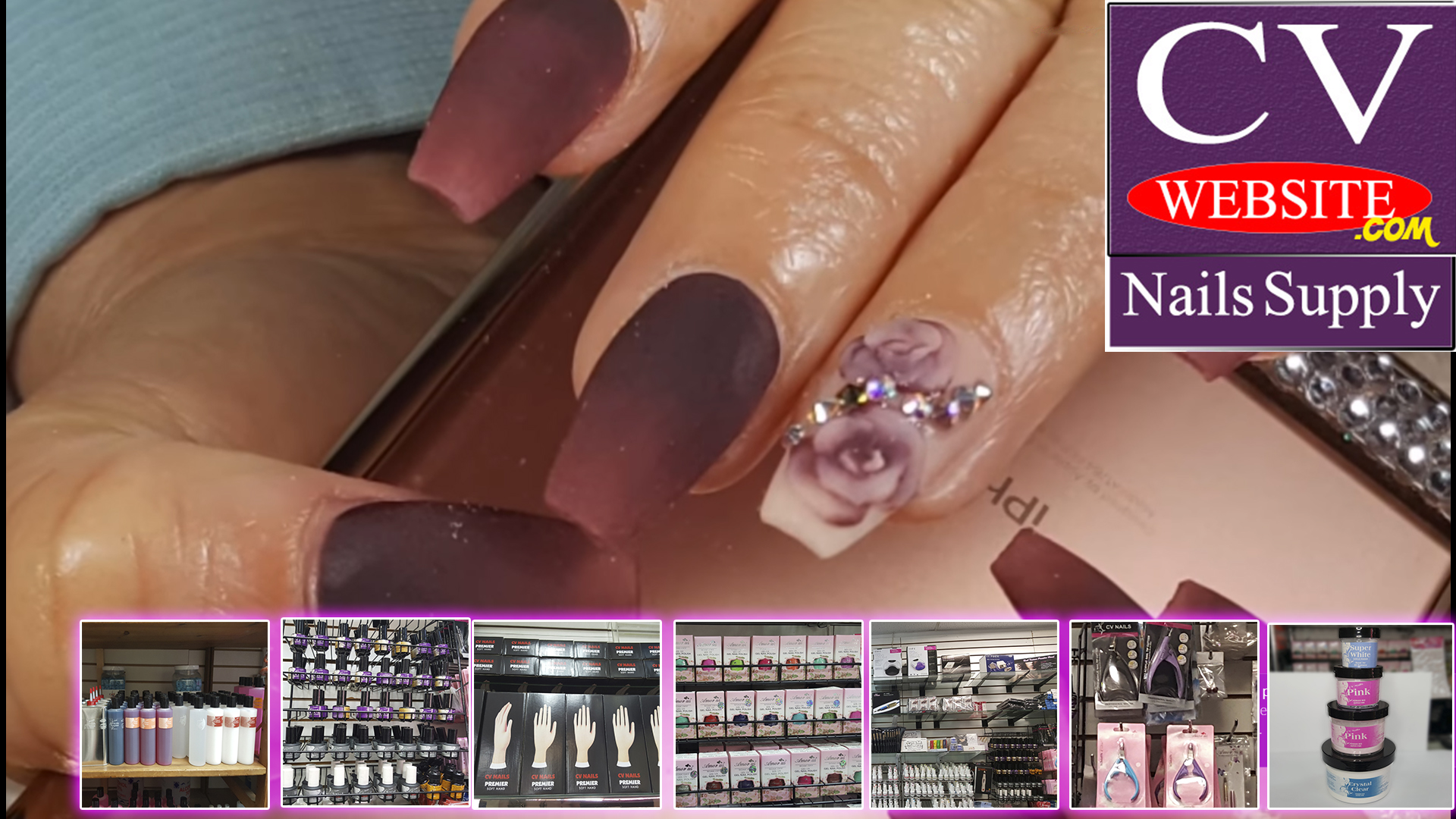 Unas Blancas con marmol rosa - CV Nails Supply
